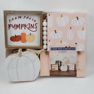 New Set 5 Target Bullseye Mini Tiered Tray Starter Kit Fall PumpkiN Signs Decor